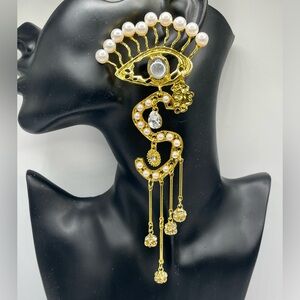 Pearl Evil Eye Gold Statement Earrings